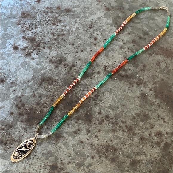 Celestial Pendant on Colorful Gemstone Necklace - Picture 2 of 6